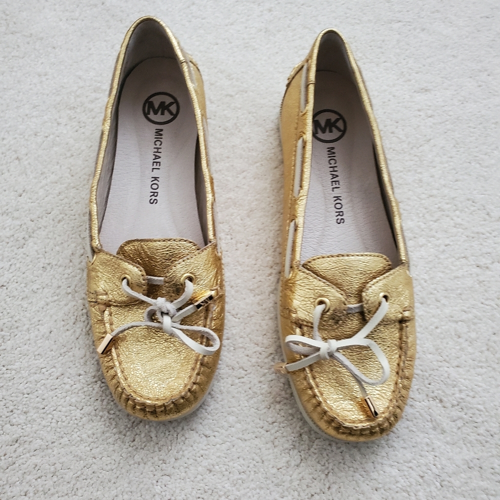 NWOT Michael Kors Women's Blair Gold Leather Moccasin Loafer Shoes sz7.5